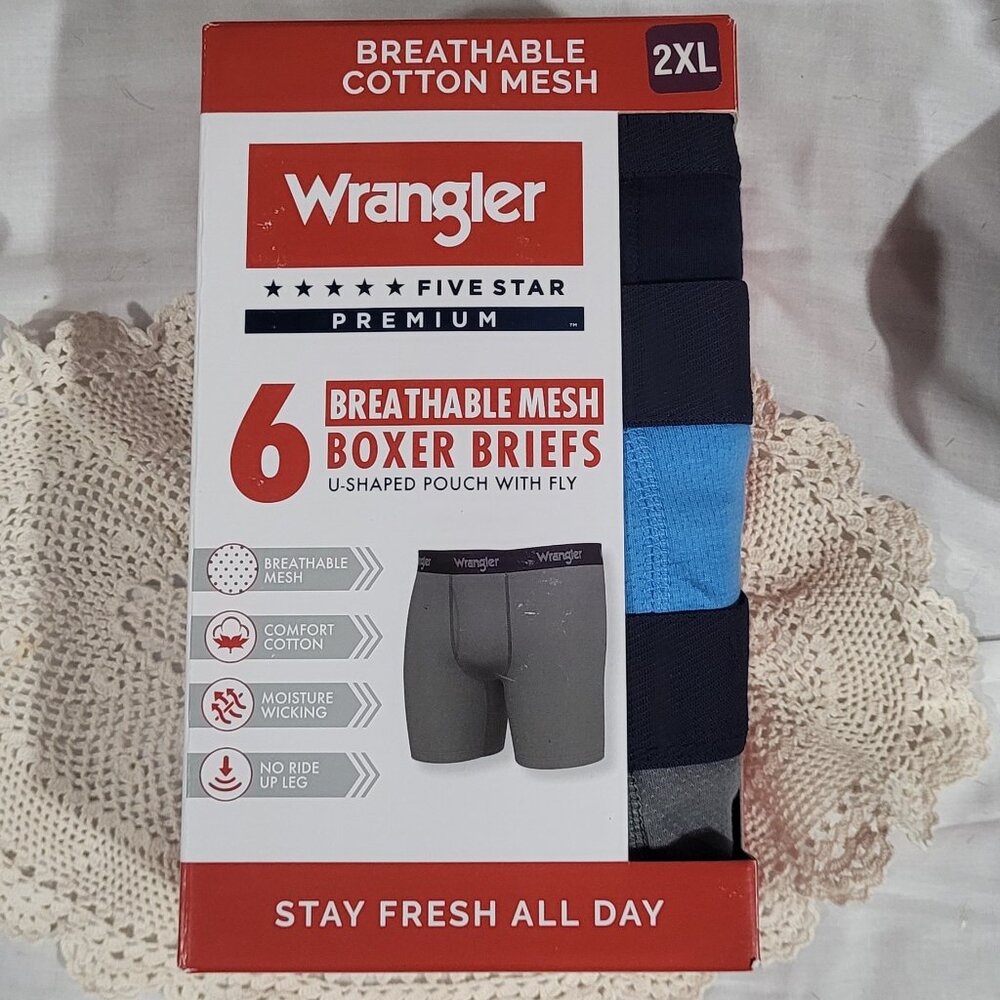 NEW-Wrangler‎ 6 packMen's Boxer Briefs Cotton Stretch Black, Gray 2XL